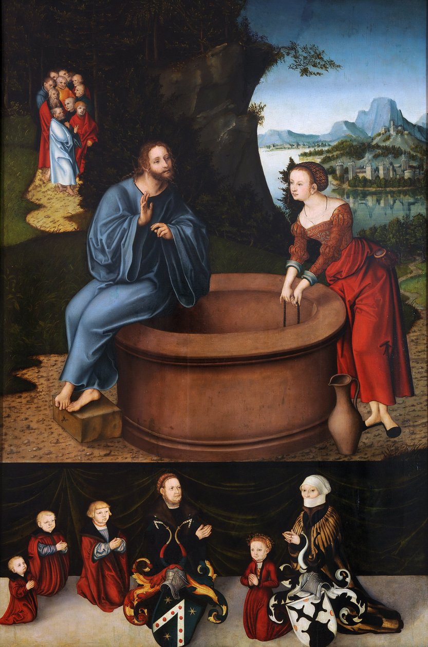Christus en de Samaritaanse vrouw door Lucas Cranach the Elder