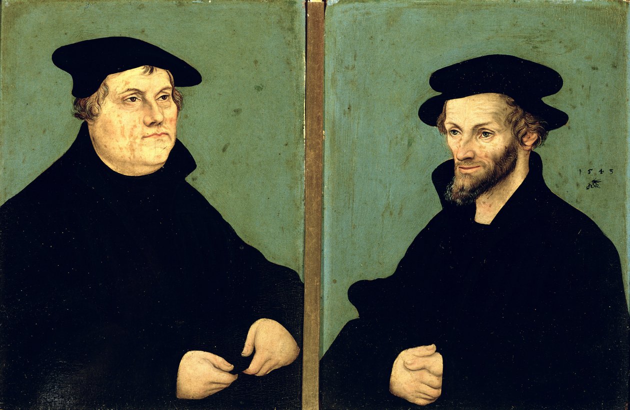 Dubbelportret van Martin Luther (1483-1546) en Philipp Melanchthon (1497-1560) 1543 door Lucas Cranach the Elder