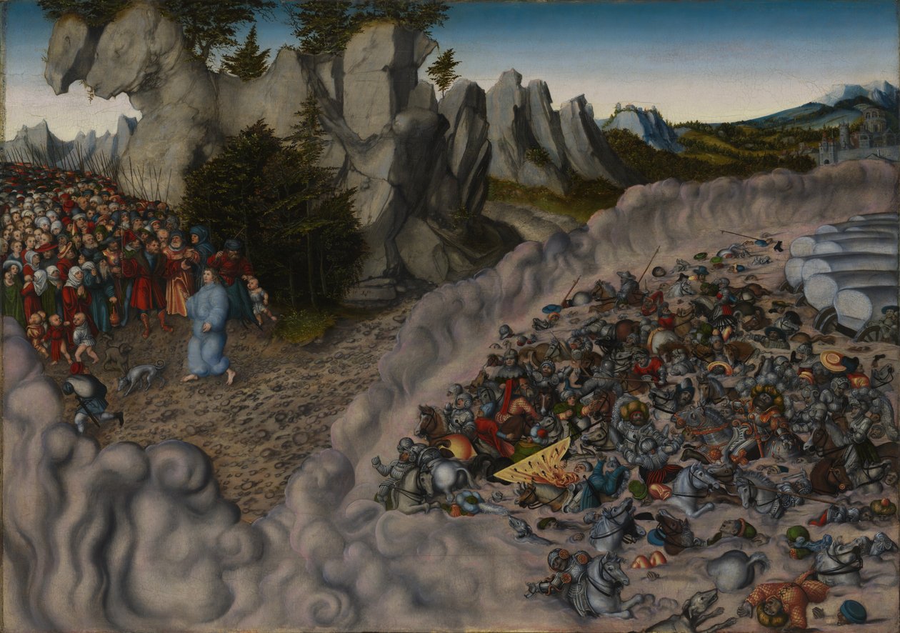 De tocht van de Israëlieten door de Rode Zee door Lucas Cranach the Elder