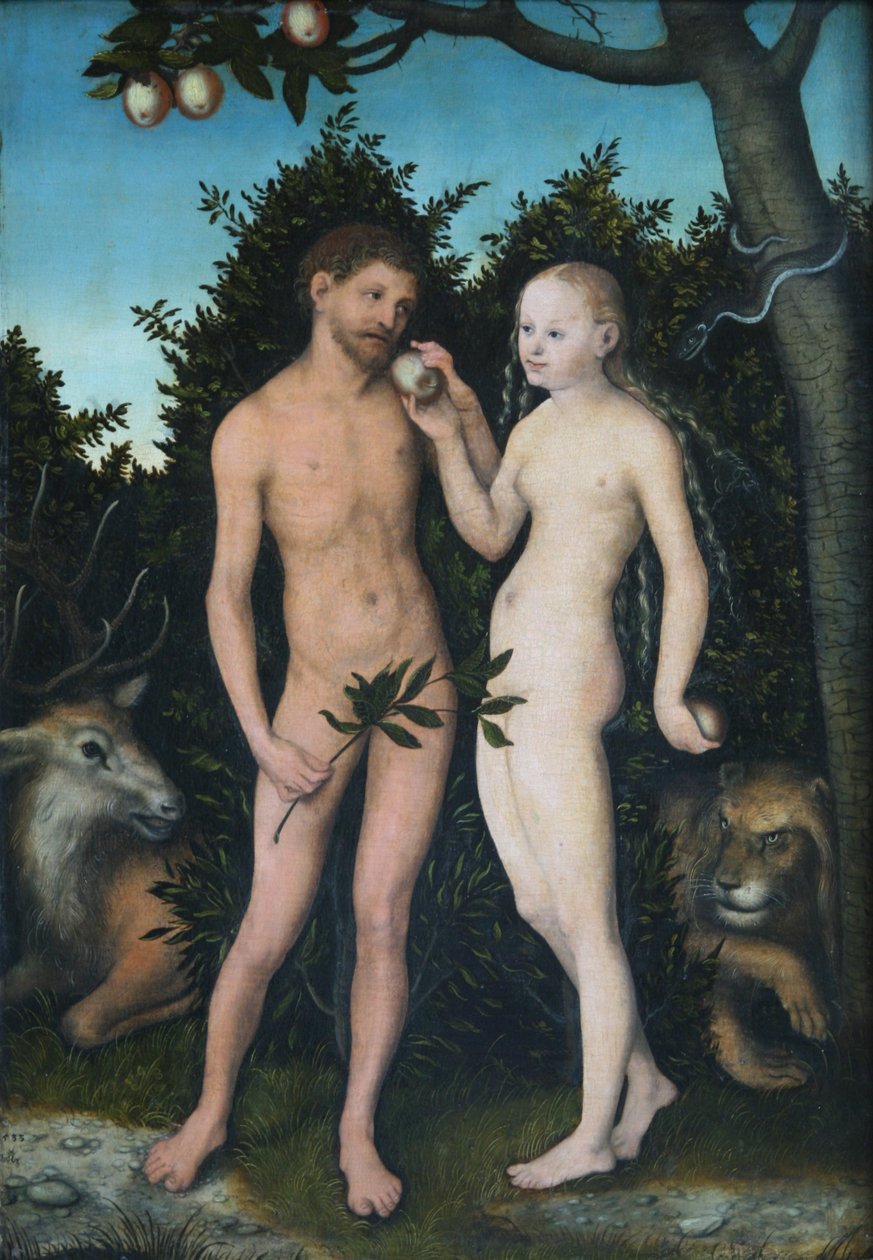 Adam en Eva in het paradijs (De Val) door Lucas Cranach the Elder