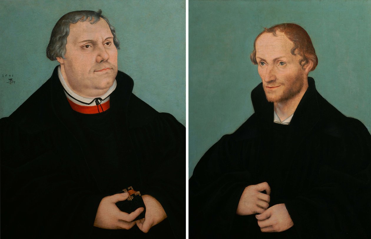 Portret van Martin Luther & Portret van Philippe Melanchthon door Lucas Cranach the Younger  