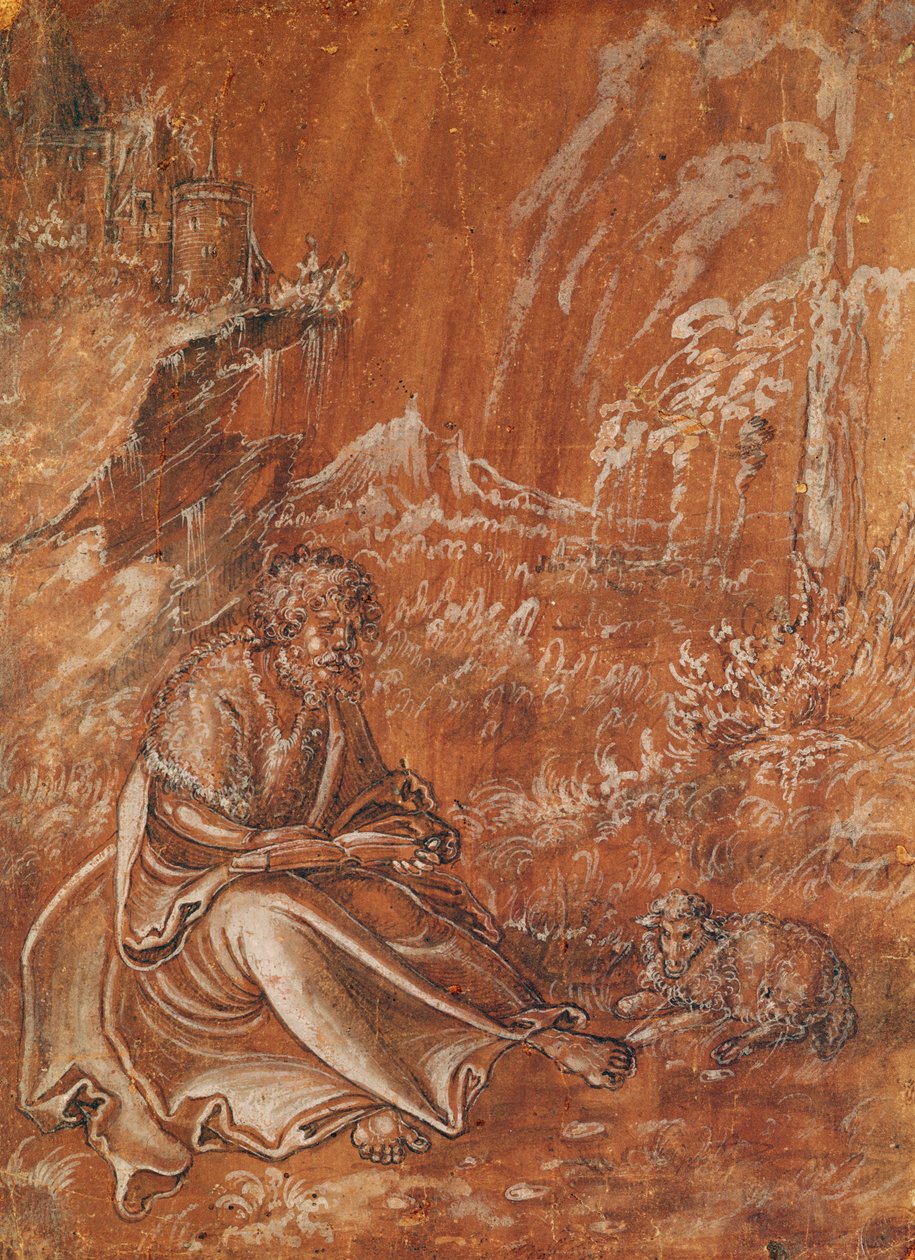 Sint Johannes de Doper zittend in een Bergachtig Landschap door Lucas Cranach the Elder