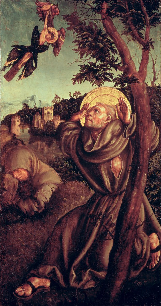St. Franciscus ontvangt de stigmata door Lucas Cranach the Elder