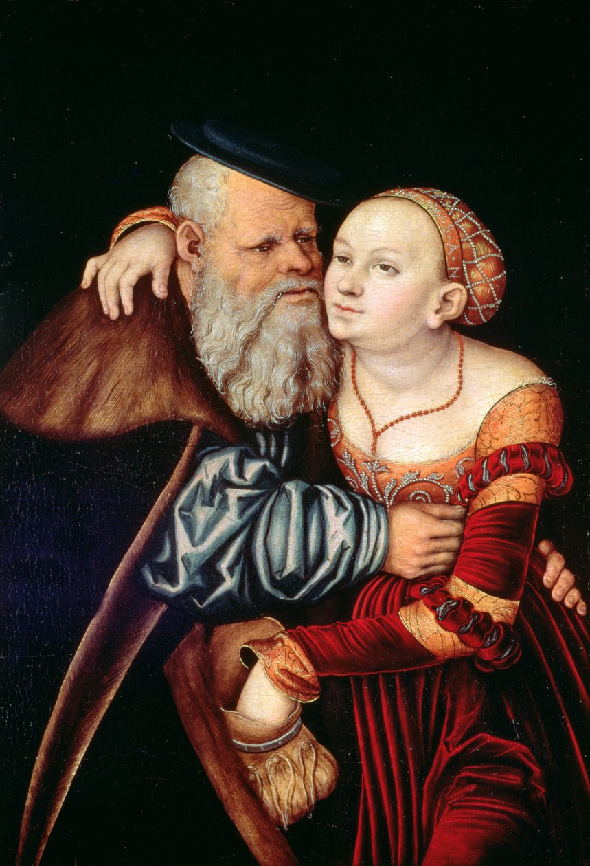 De oude minnaar door Lucas Cranach the Elder