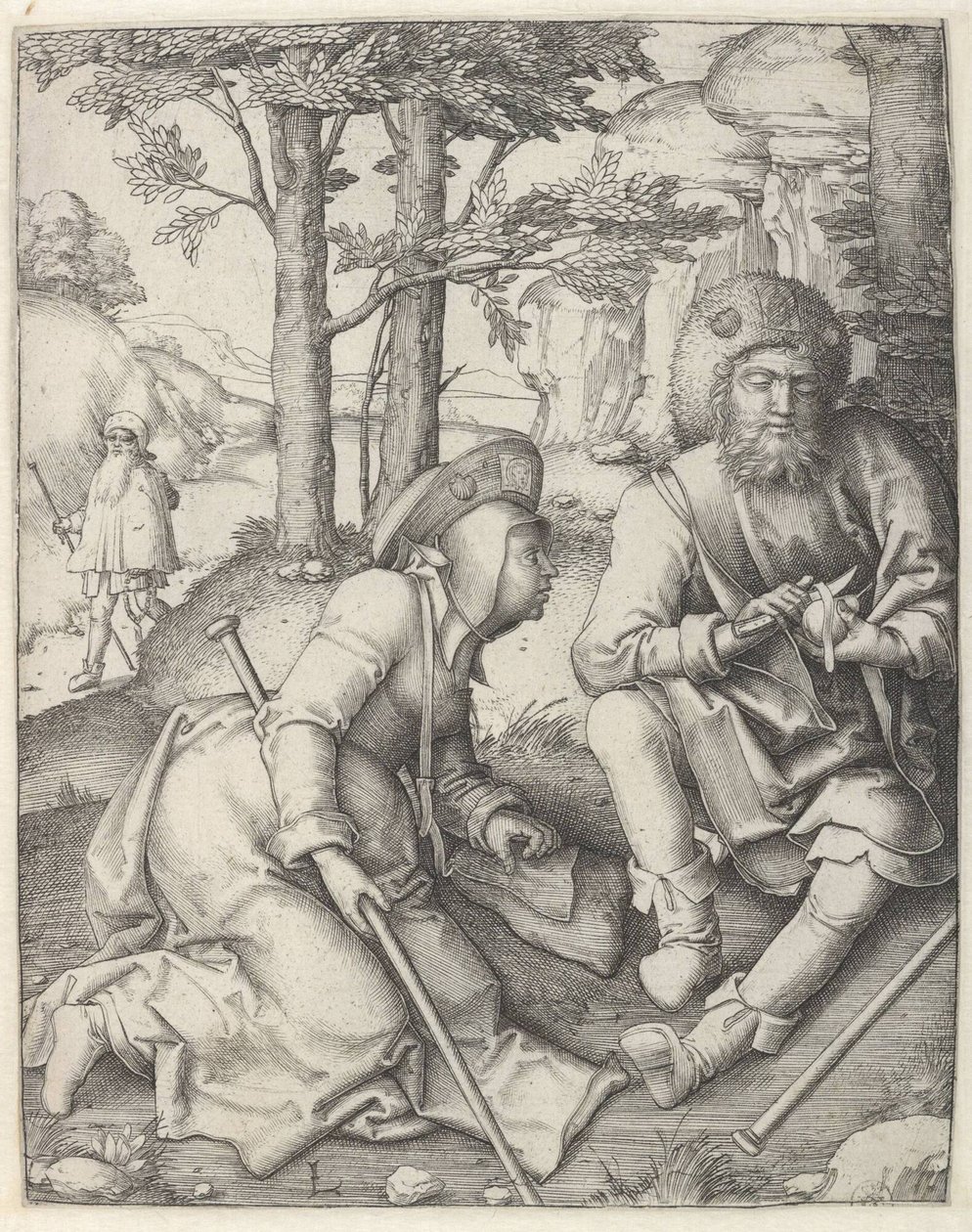 Rustende pelgrims door Lucas van Leyden