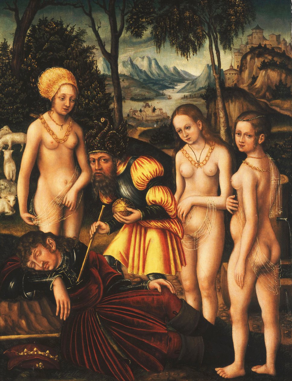 Het oordeel van Parijs, ca. 1507 door Lucas Cranach