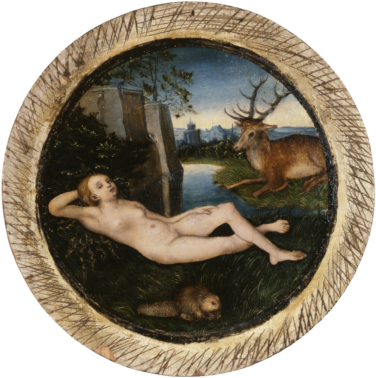 Duits: Rustende lentenimf Liggende nimf door Lucas Cranach the Elder