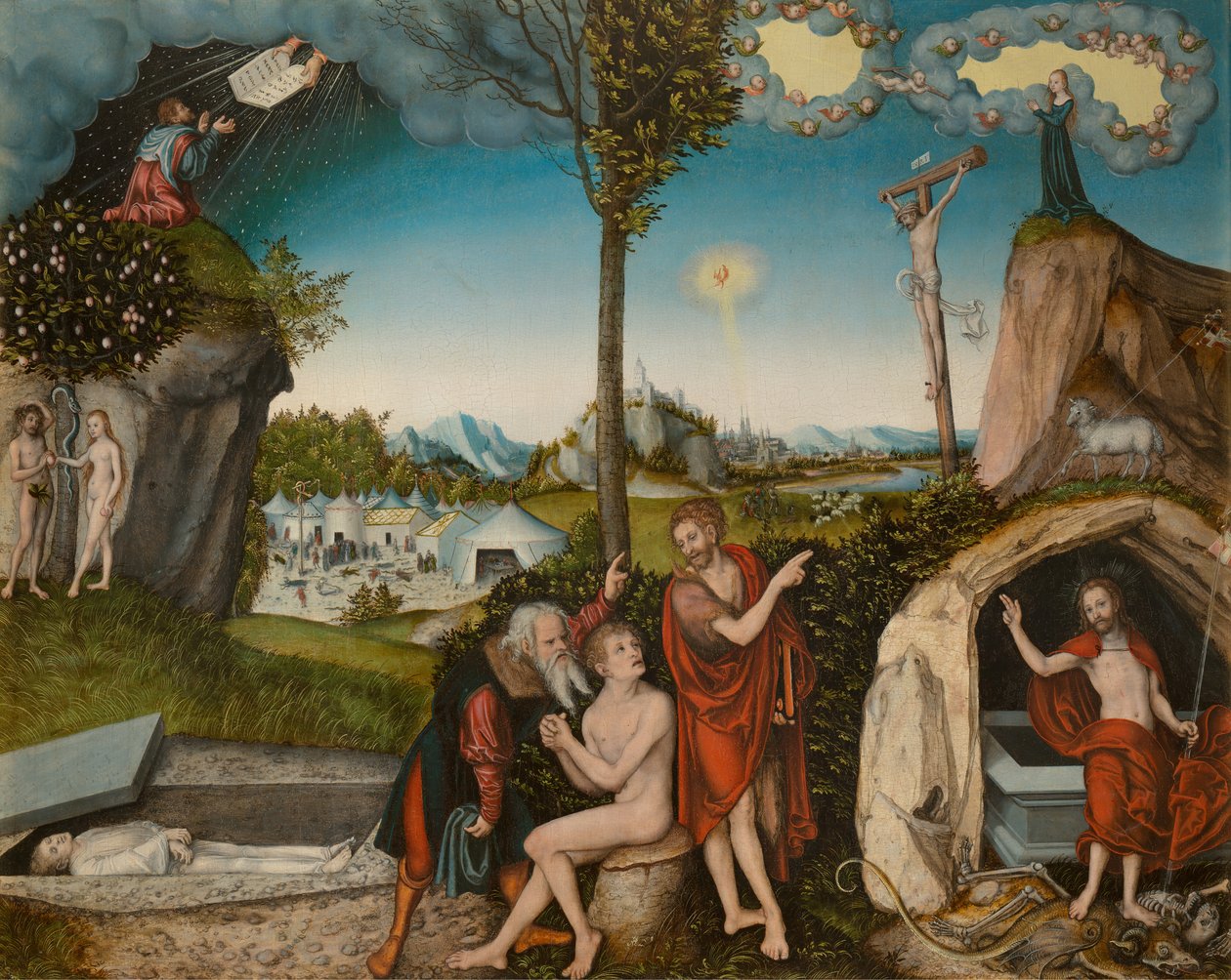 De zondeval en verlossing door Lucas Cranach the Elder