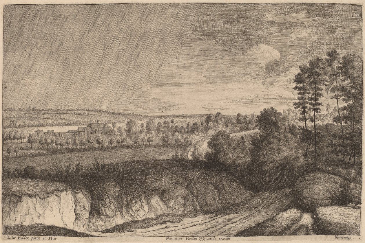 Regenachtig Landschap door Lucas Emil Vosterman, after Lodewijk de Vadder