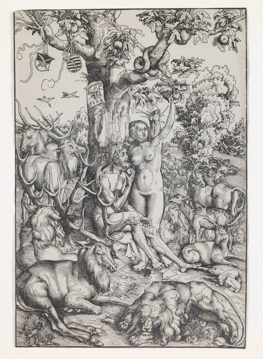 Adam en Eva in het paradijs door Lucas the Elder Cranach
