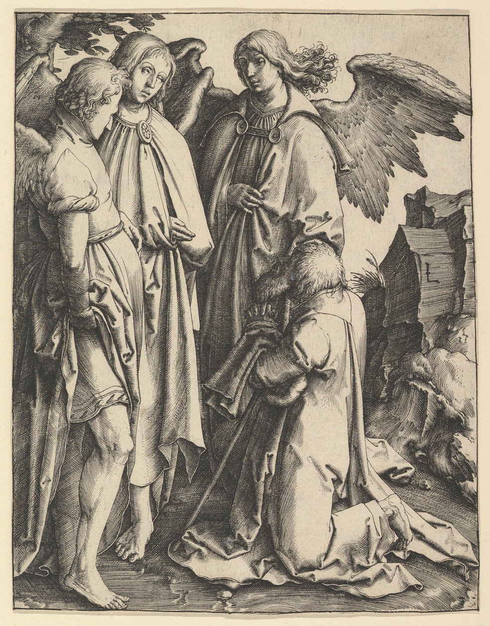 Abraham en drie engelen, ca. 1513 door Lucas van Leyden