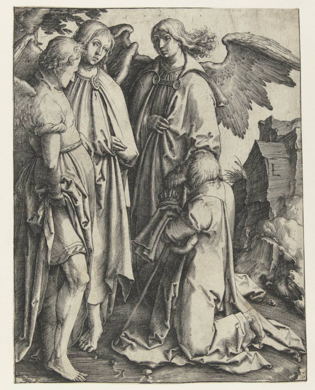 Abraham en de drie engelen door Lucas van Leyden