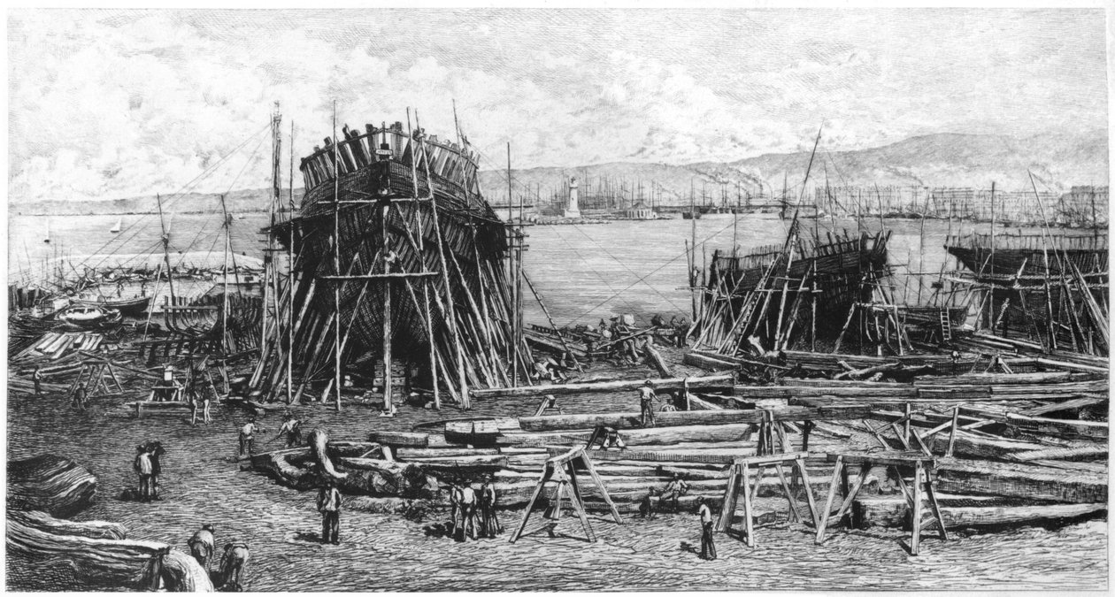Scheepswerven van de Pharo in Marseille, 1834 door Lucien Marcelin Gautier