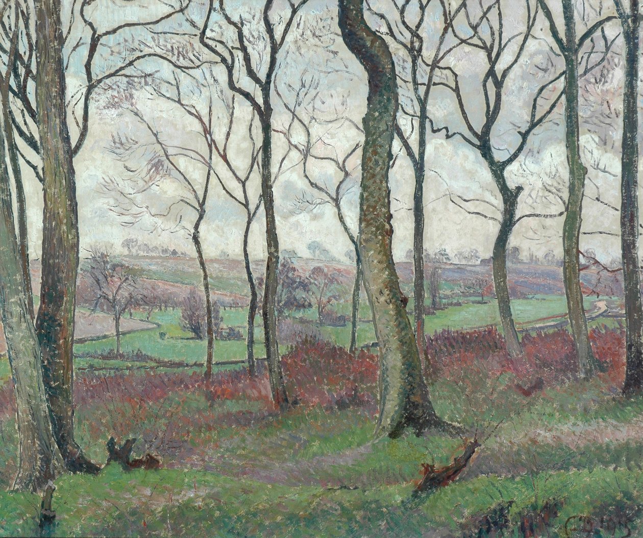 De Dunmow Road vanuit Tilty Wood, 1915 door Lucien Pissarro