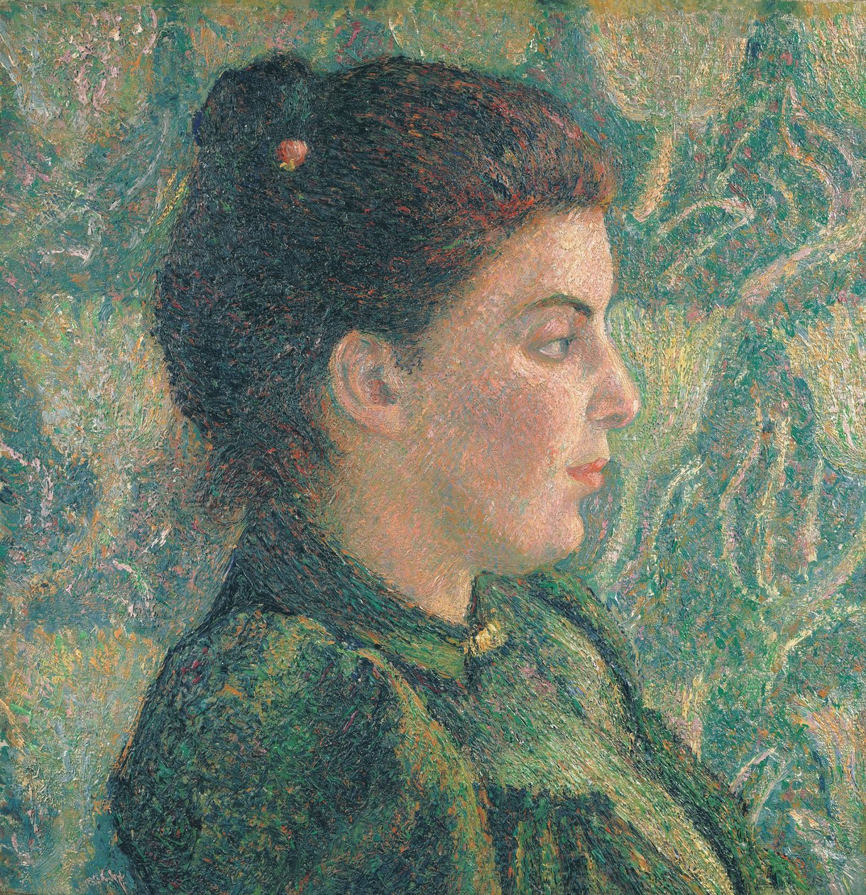 Portret van Esther in profiel door Lucien Pissarro