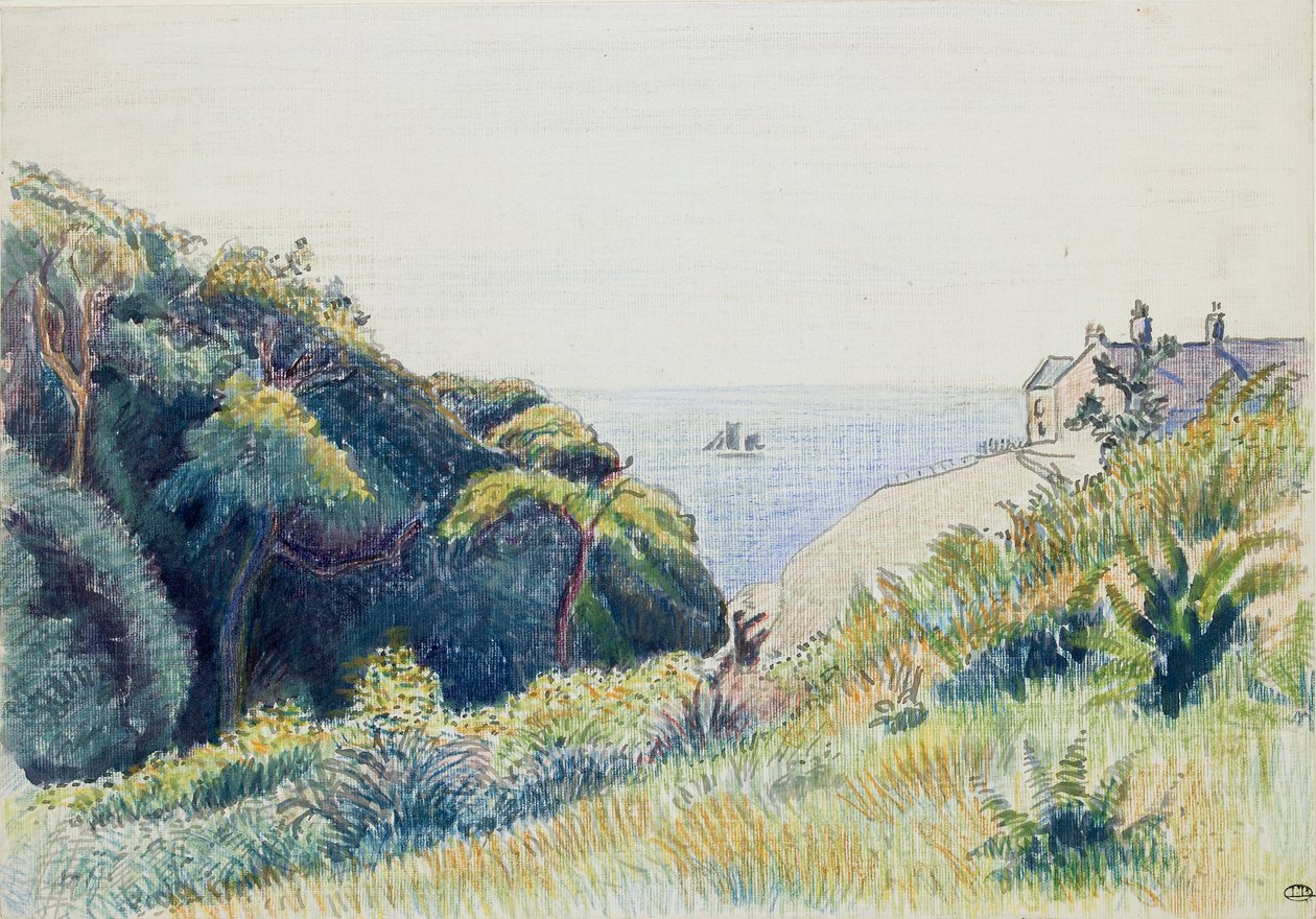 Het Huis van de Kustwacht, Ecclesbourne, 1918 door Lucien Pissarro