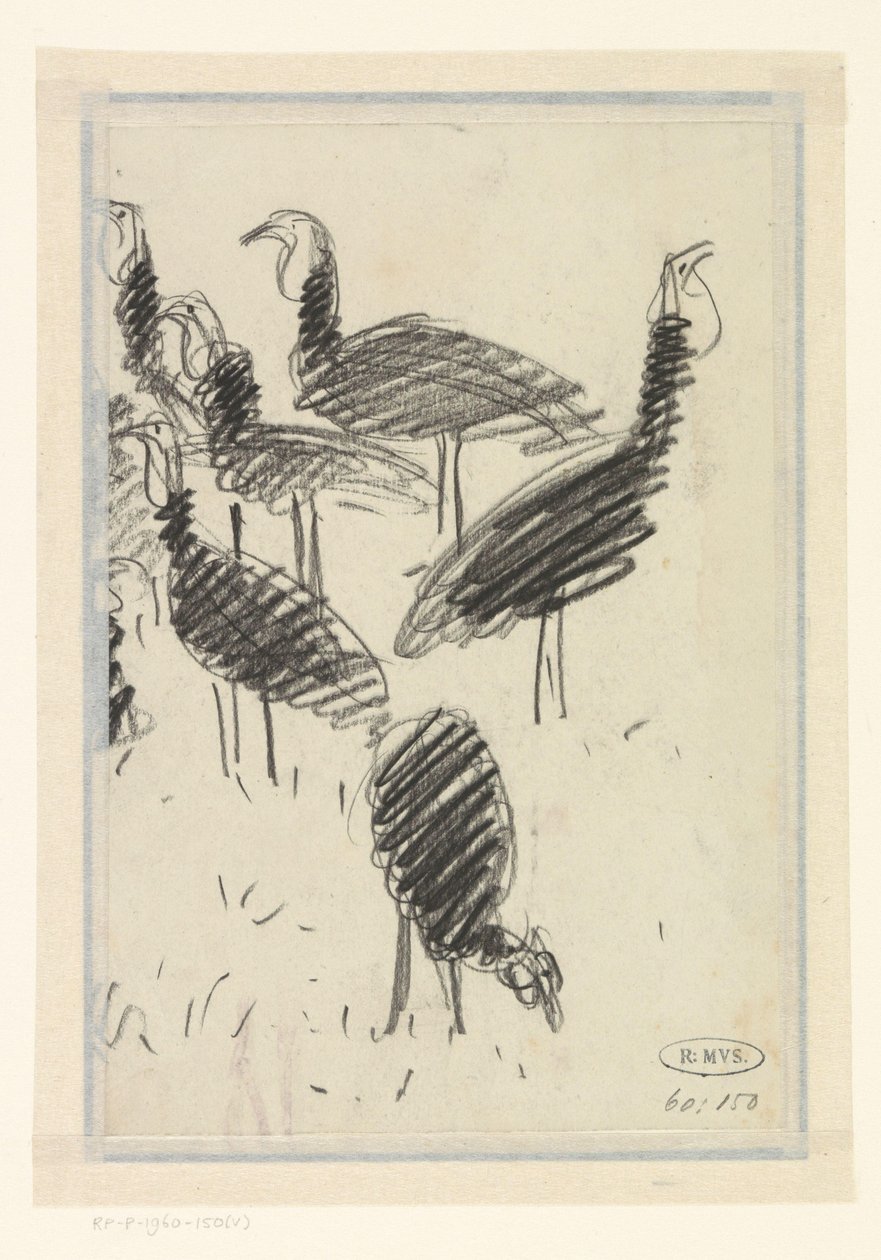 Zes vogels door Lucien Pissarro