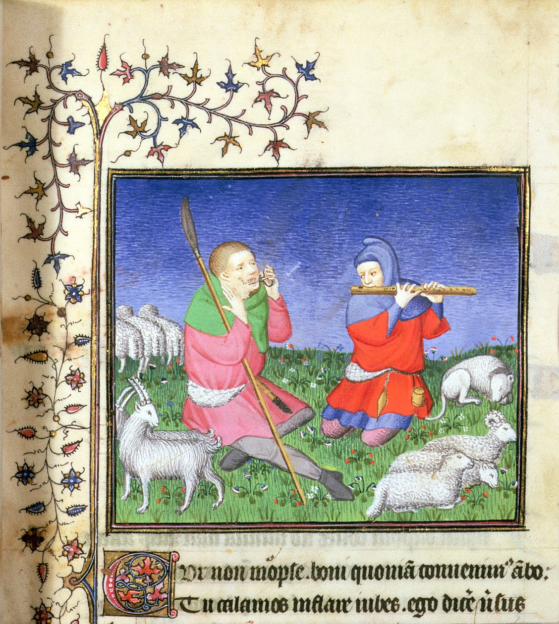 MS. 307, fol.20r Illustratie bij Eclogue 5, Parijs, ca. 1410 door Lucon Master