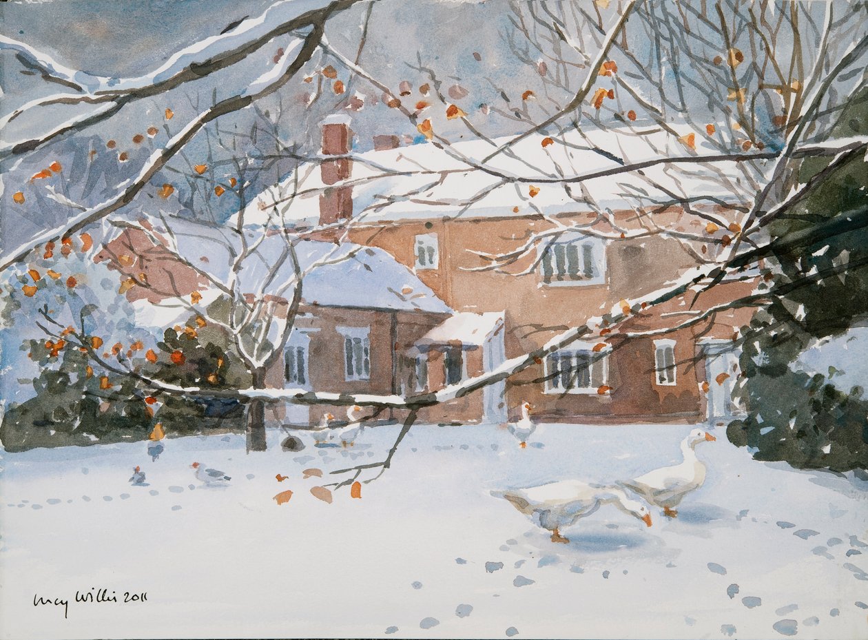 Boerderij in de sneeuw, 2011 door Lucy Willis