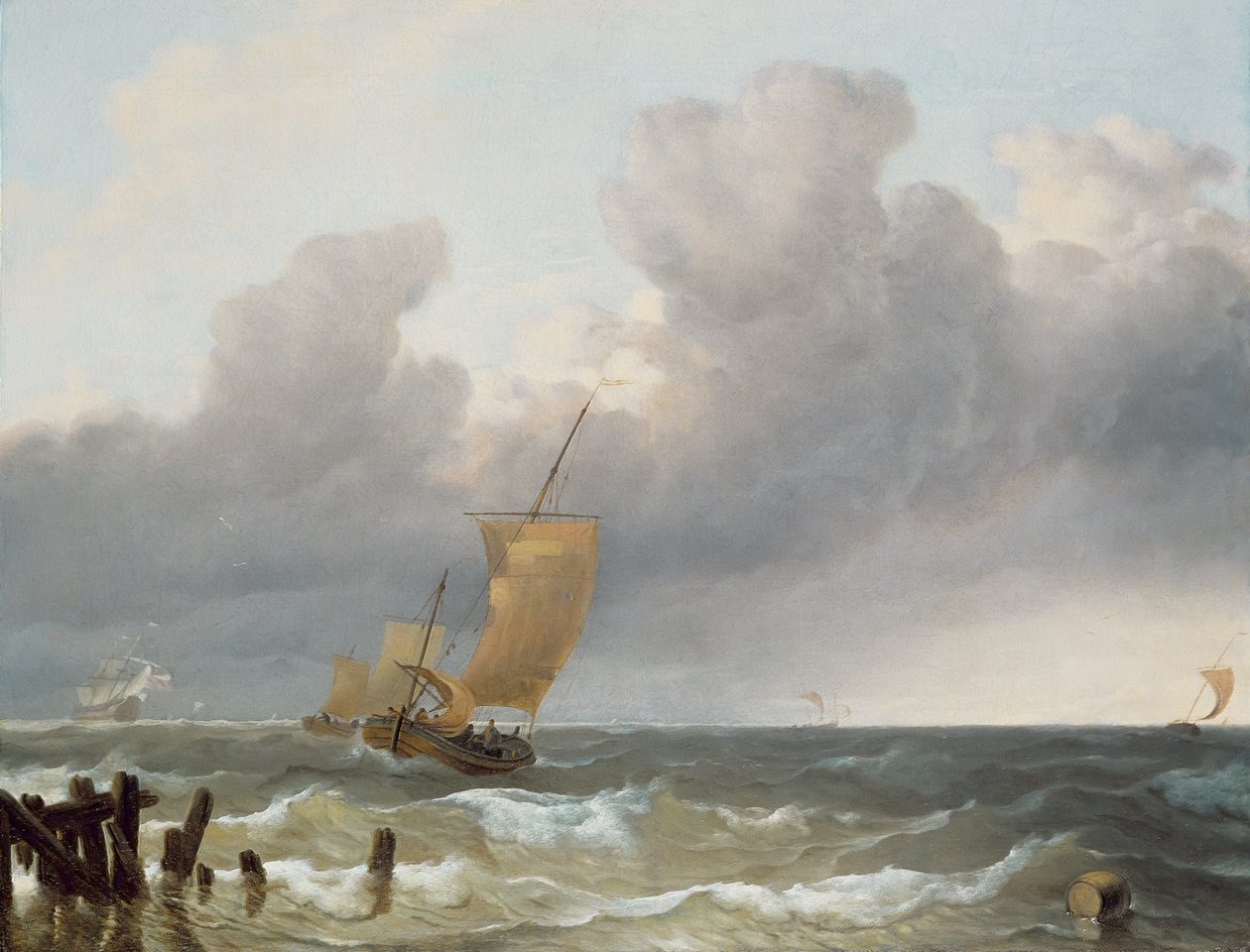 Schepen in woelige zee door Ludolf Backhuysen