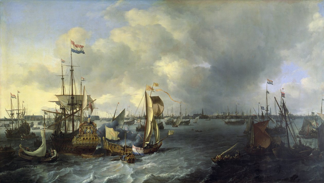 De haven van Amsterdam, uitzicht op het IJ, 1666 door Ludolf Backhuysen