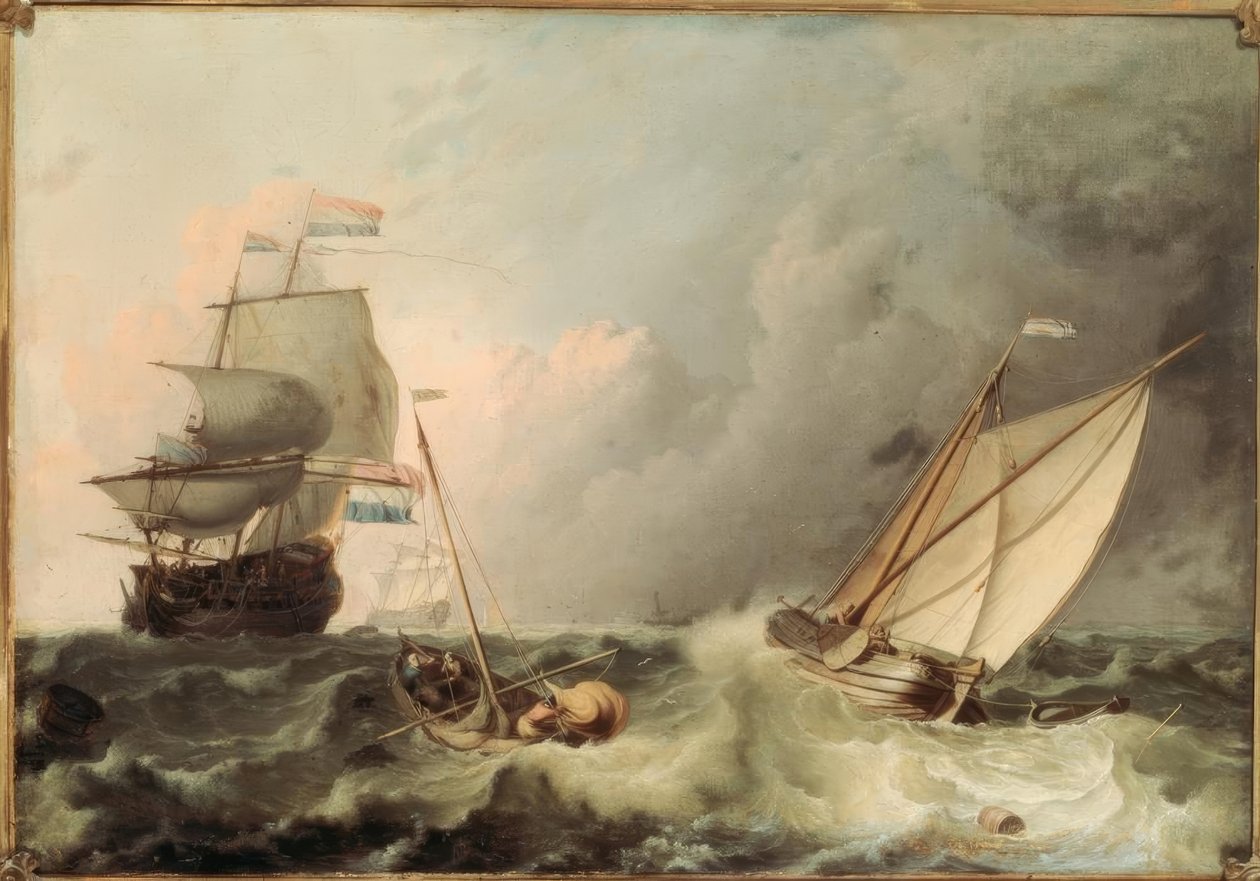 Zeilschepen op ruwe zee door Ludolf Backhuysen