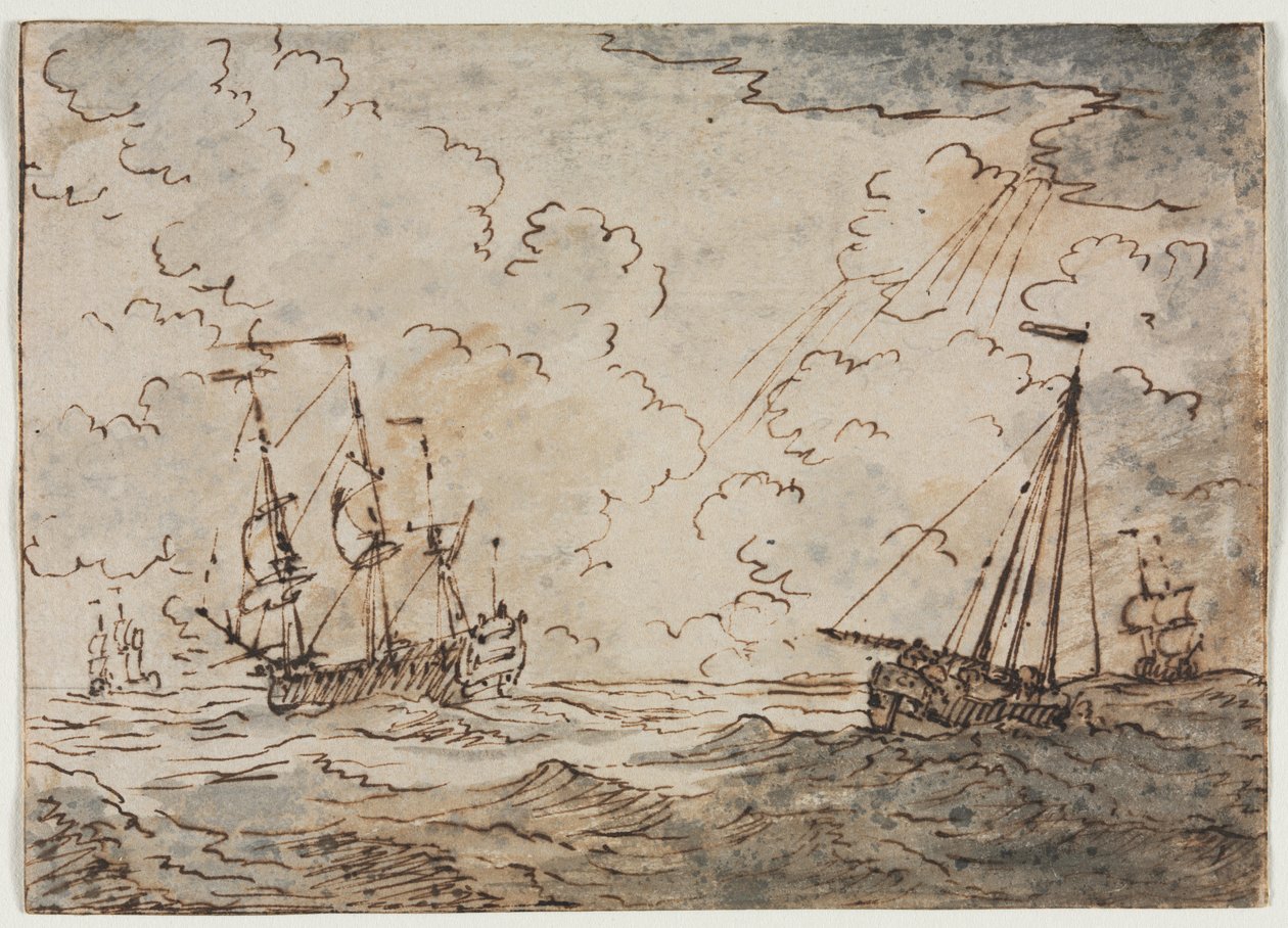 Schepen op zee door Ludolf Backhuysen