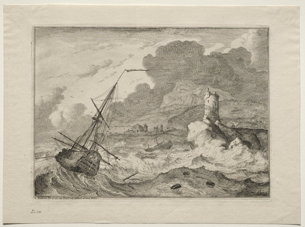 Storm op zee door Ludolf Backhuysen
