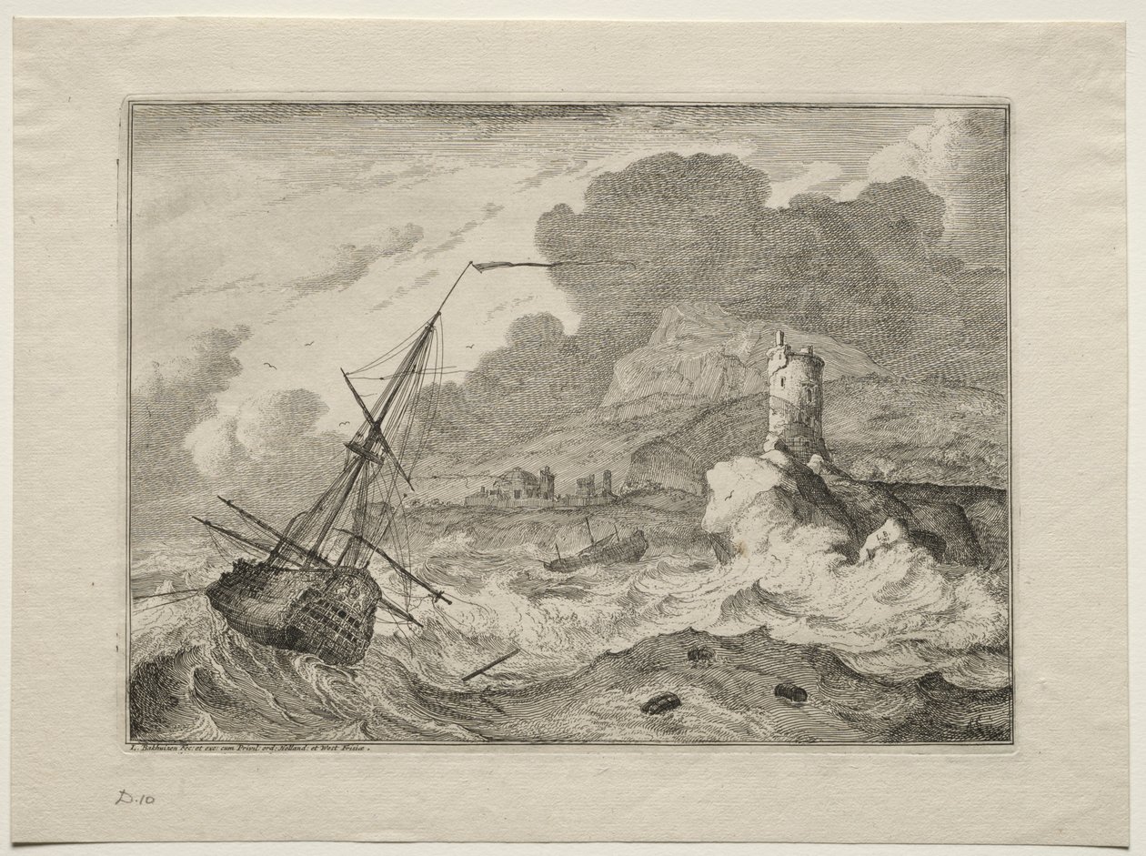 Storm op zee door Ludolf Backhuysen