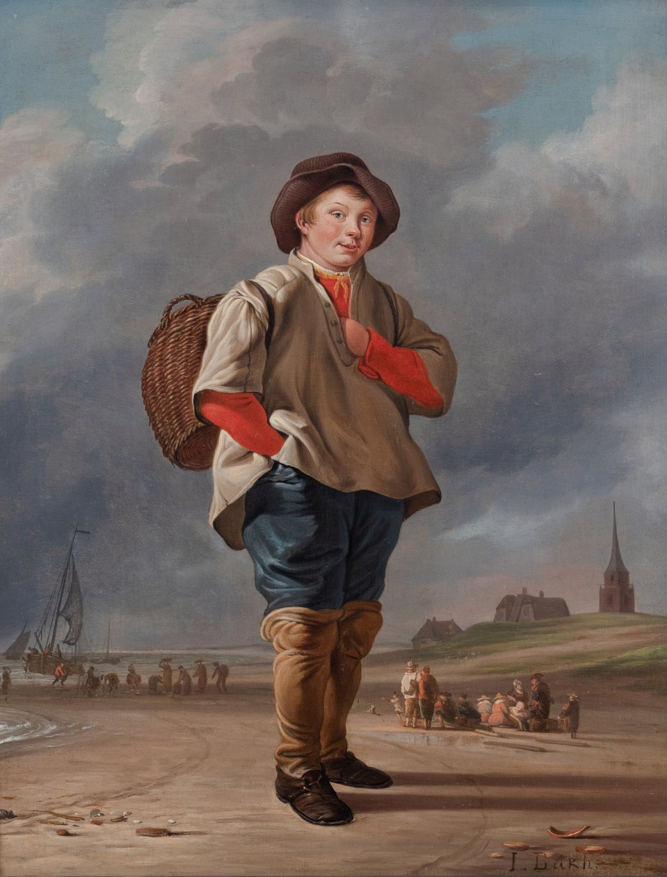Een vissersjongen op het strand door Ludolf I Backhuysen