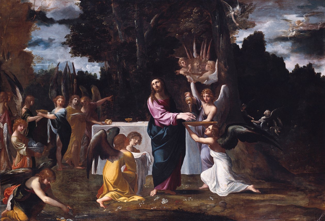 Christus in de Wildernis, Bediend door Engelen door Ludovico Carracci