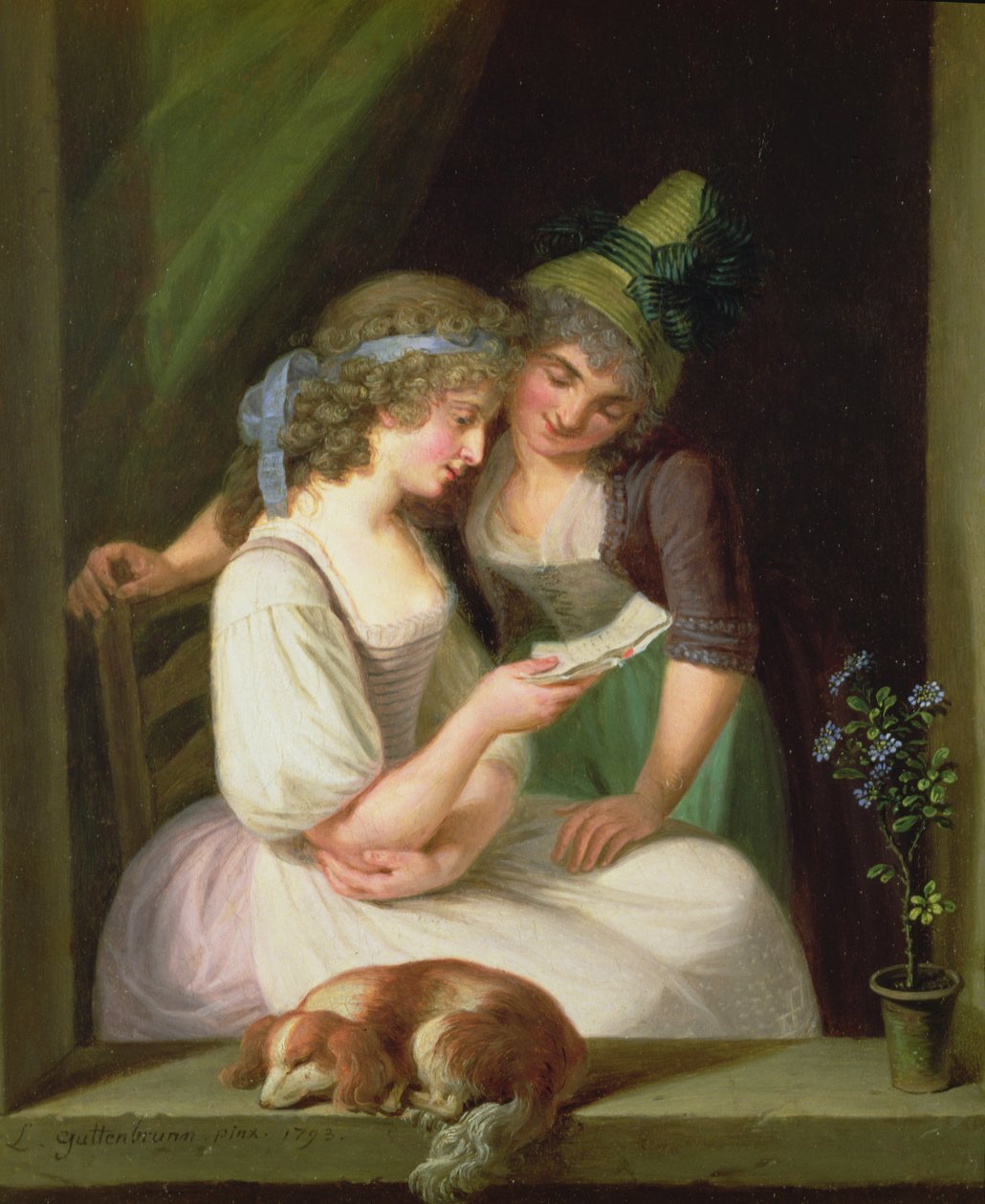 Twee Vrouwen die een Brief Lezen door Ludwig Guttenbrunn