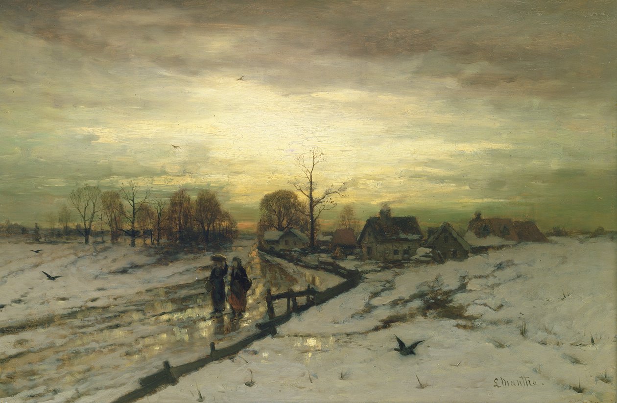 Sneeuwscène: Zonsondergang, 19e eeuw door Ludwig Munthe