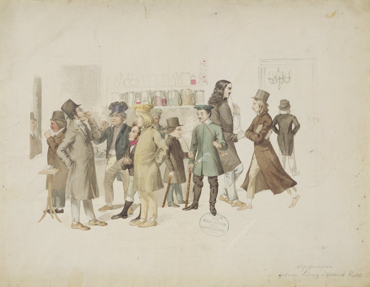 Duitse Kunstenaars in Cafe Greco door Ludwig Sigismund Ruhl