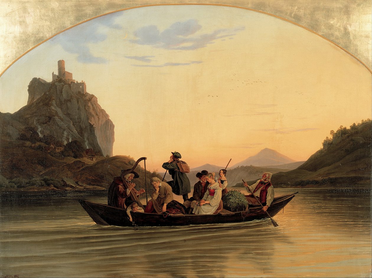 Oversteek bij Schreckenstein, 1837 door Ludwig Adrian Richter