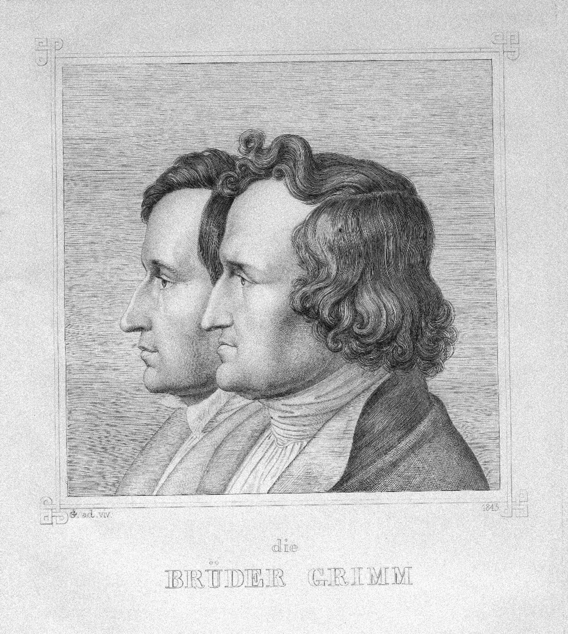 Jacob en Wilhelm Grimm, 1843 door Ludwig Emil Grimm