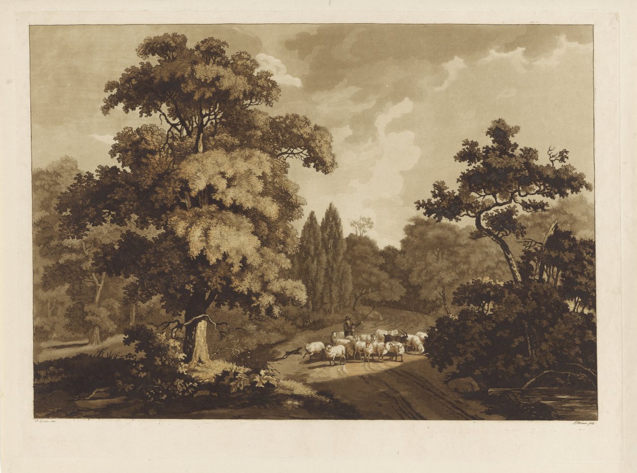 Landschap met schapenherder door Ludwig Gottlieb Portman