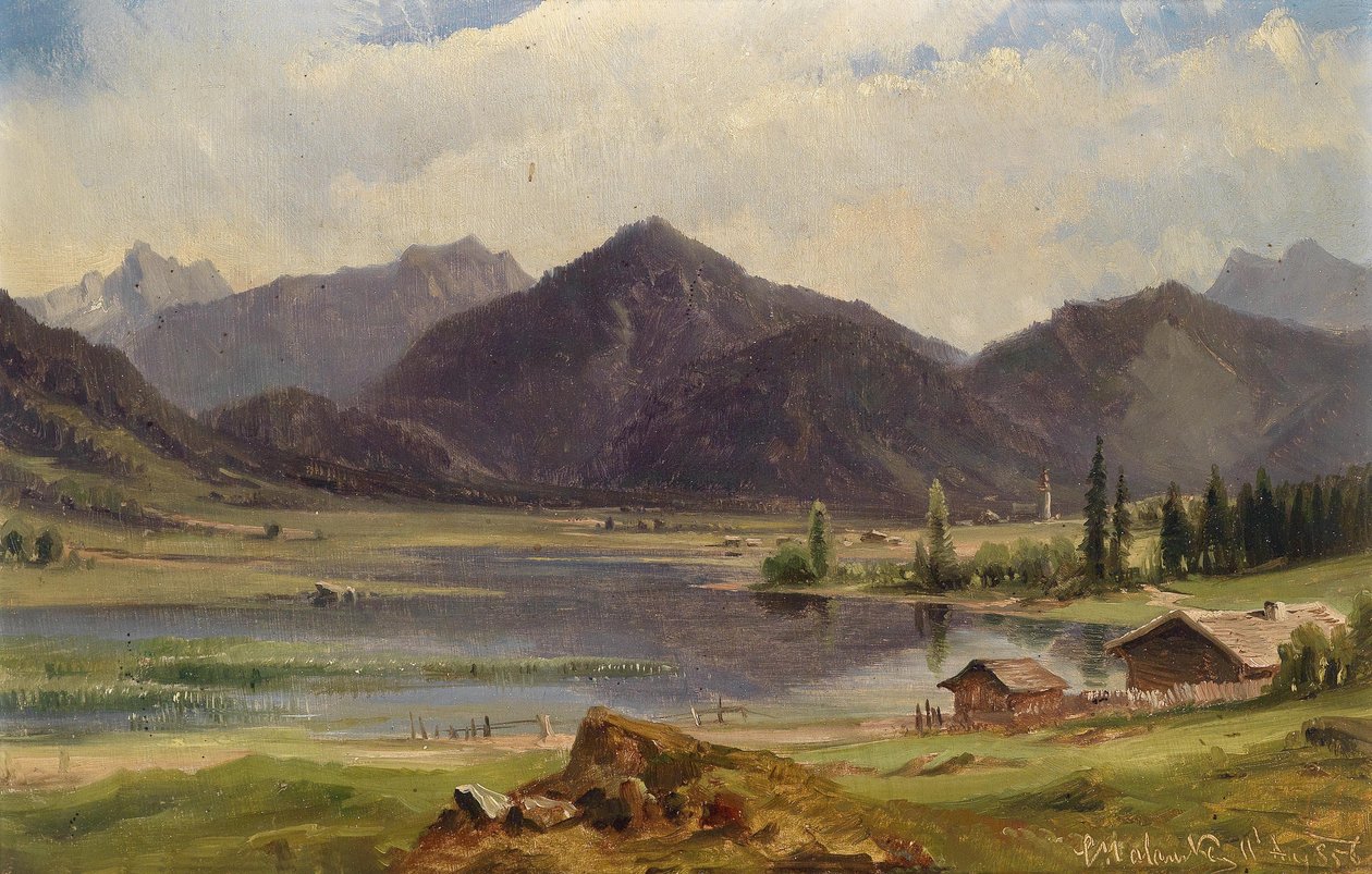 De Plansee in Tirol, volgens het etiket op de achterkant door Ludwig Halauska