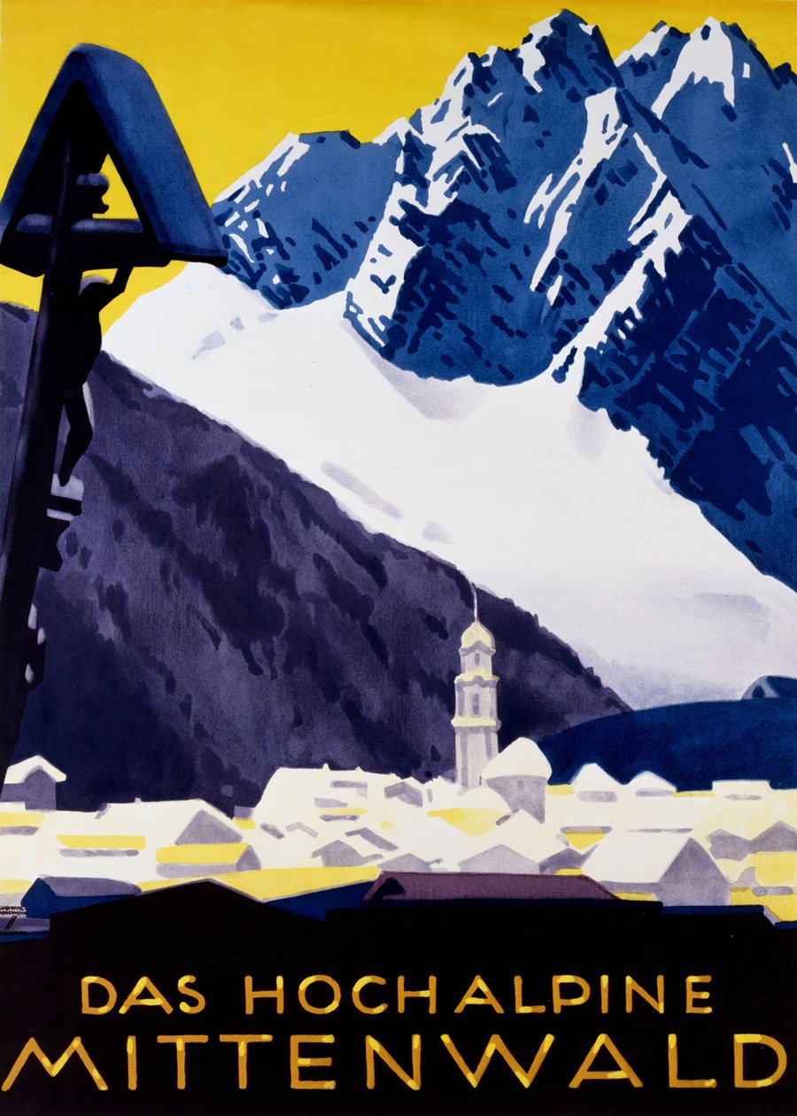 Het hoogalpiene Mittenwald, c. 1930 door Ludwig Hohlwein