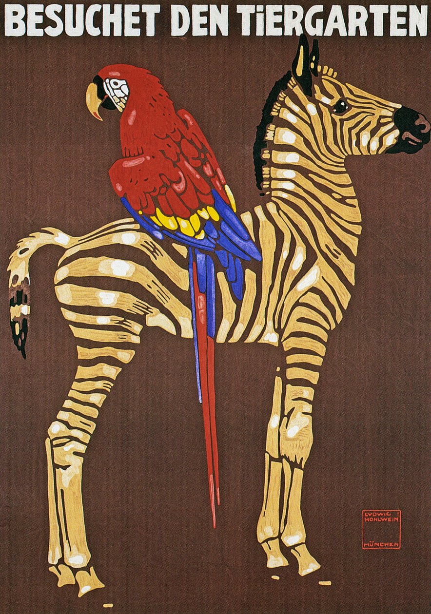 Poster voor Hellabrunn Zoo in München door Ludwig Hohlwein