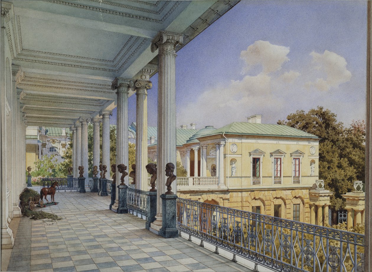 Cameron Gallery in Tsarskoye Selo, 1859 door Ludwig Premazzi