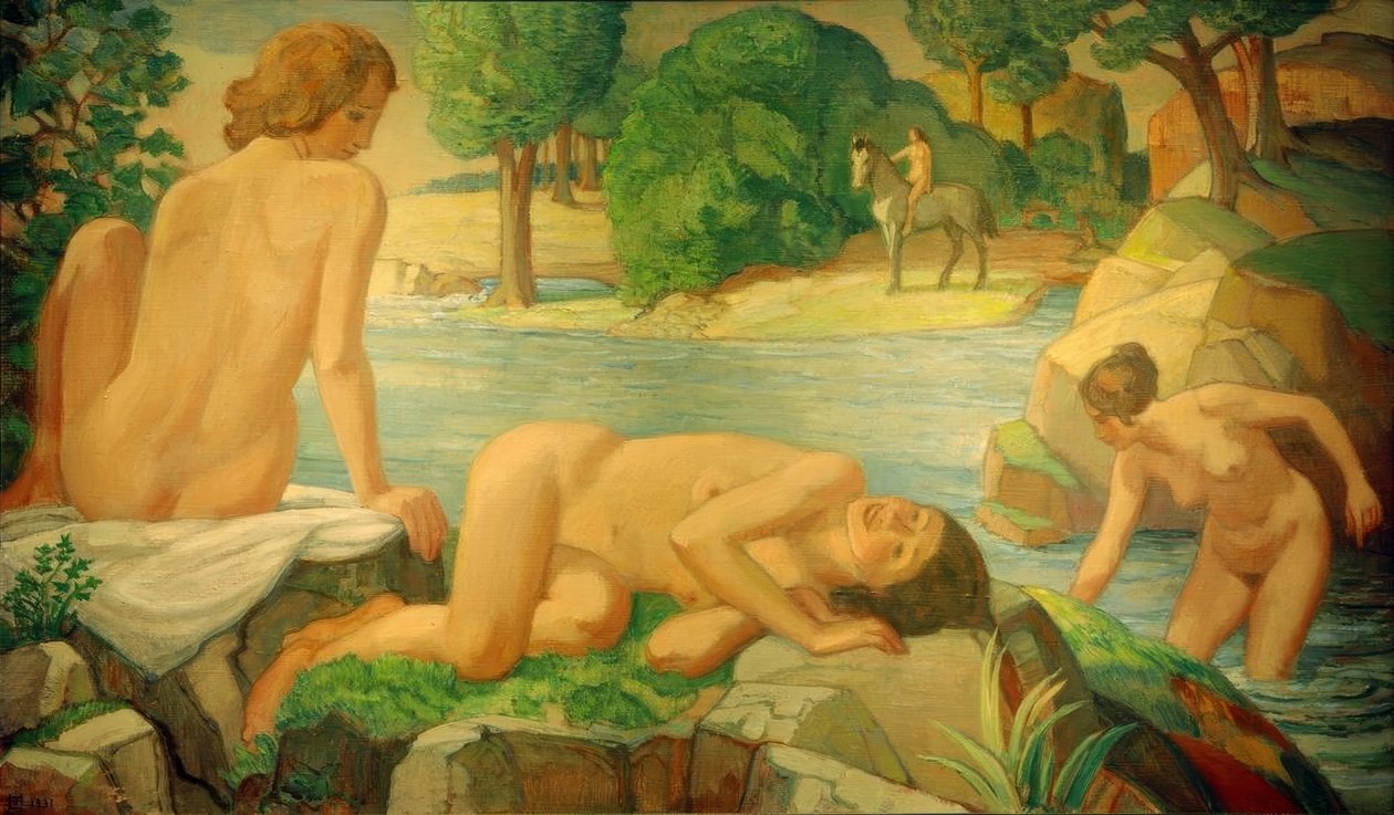 Zomer (vrouwen bij de vijver) door Ludwig von Hofmann