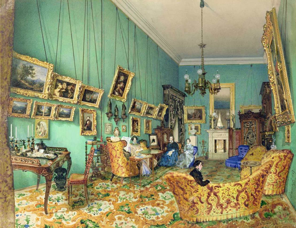 Interieur van een woonkamer, 1847 door Luigi Premazzi