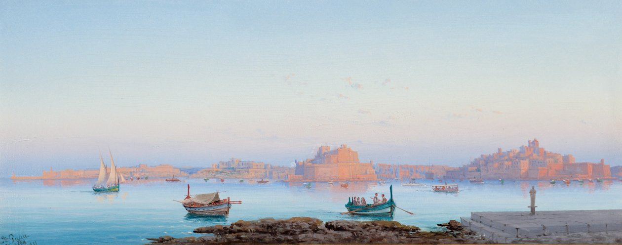 Grote Haven, Malta, vanaf Valletta, 1911 door Luigi Maria Galea