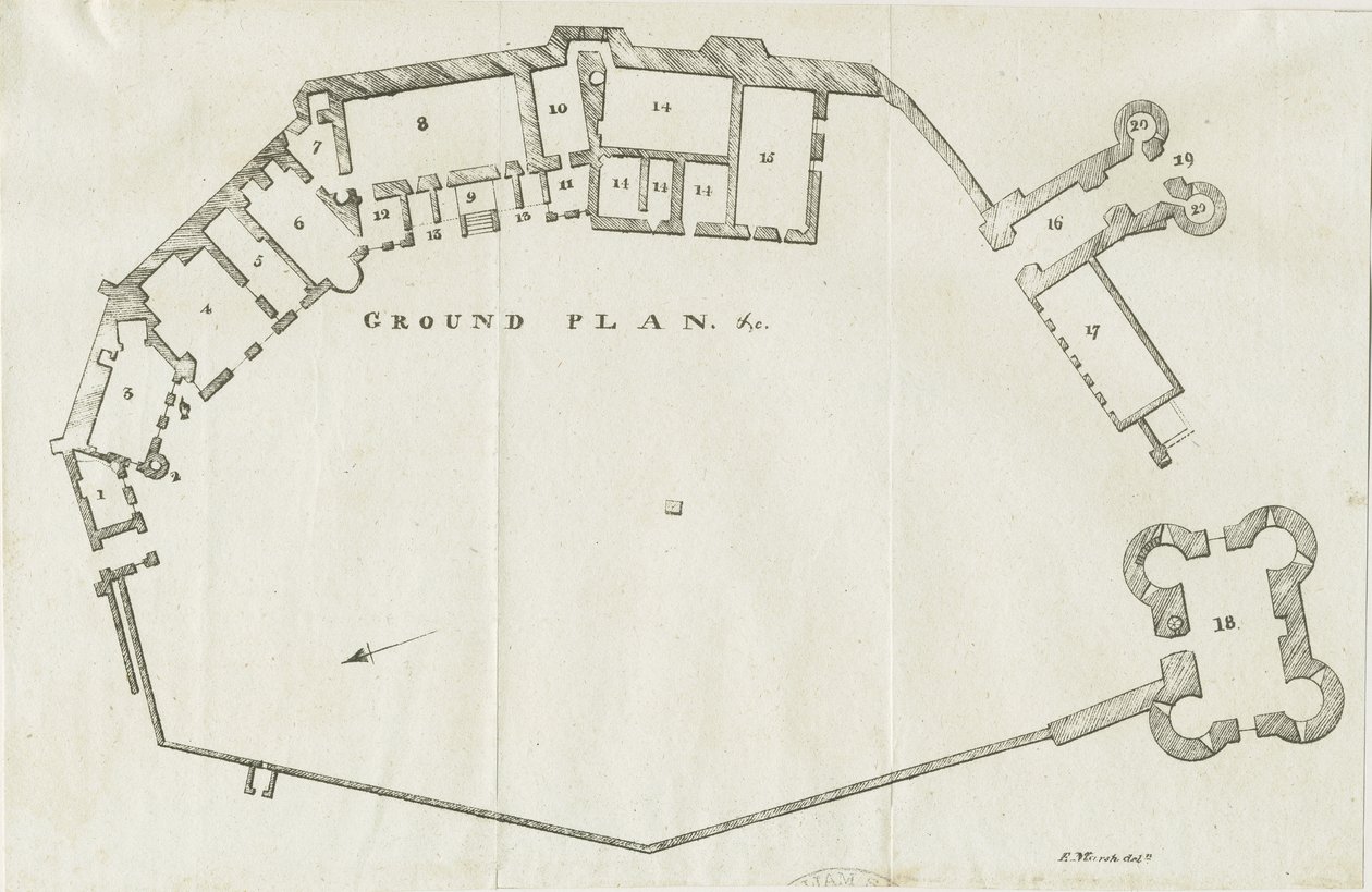 Dudley Kasteel (lithografie) door Luke Booker