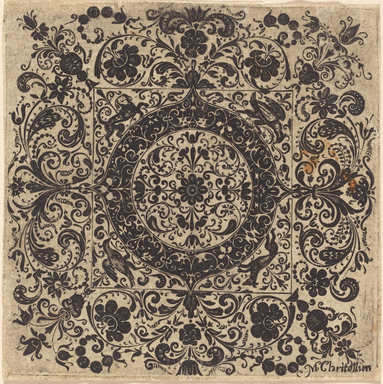 Goudsmidornament in vierkant door M. Christollien