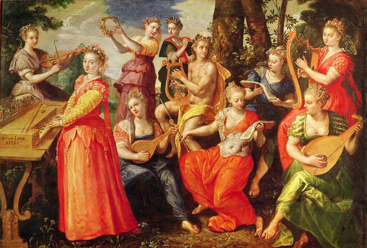 Apollo en de Muzen door Maarten de Vos