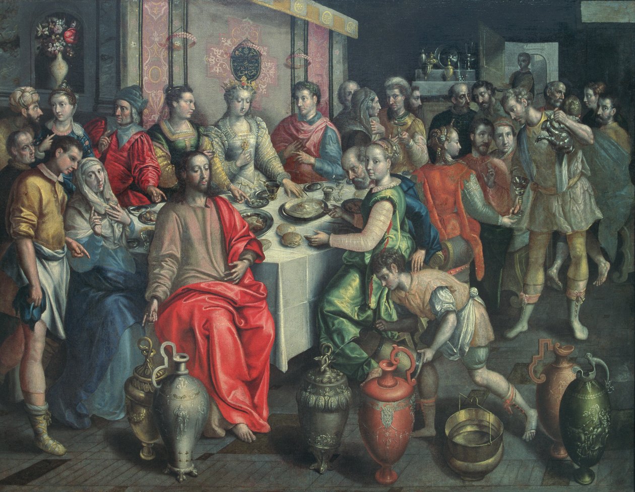 De Bruiloft te Kana, 1597 door Maarten de studio of Vos