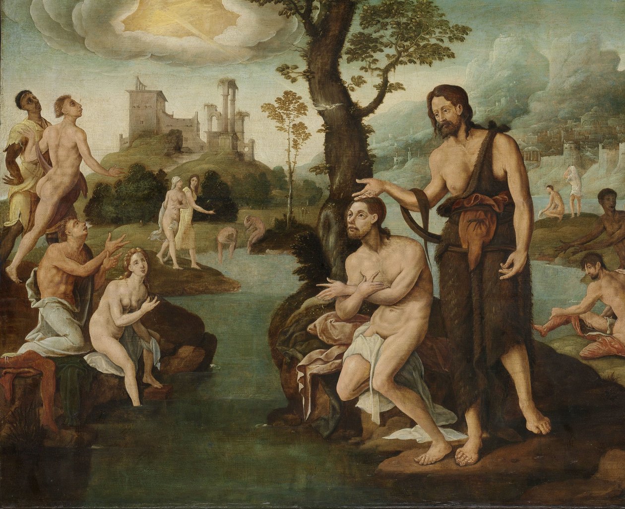 De doop van Christus door Maarten van Heemskerck (circle of)