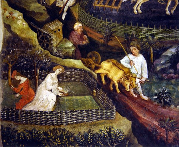De zorg van de vrouwen bezig in april (detail) door Maestro Venceslao